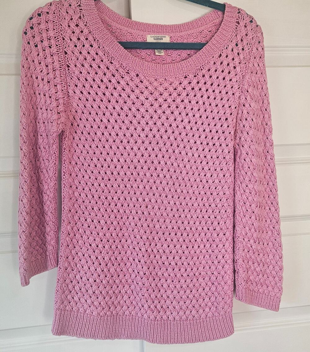 Pink Basketweave Open Knit 100% Cotton Sweater Crewneck S